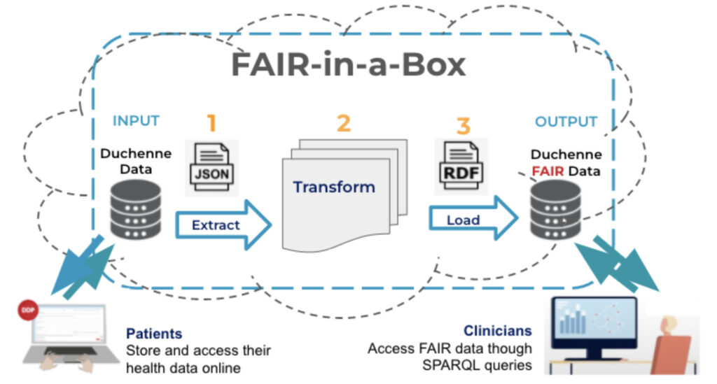 Example of a FAIR Transformation in three simple steps (Extract-Transform-Load). Use-case: Duchenne Data Platform